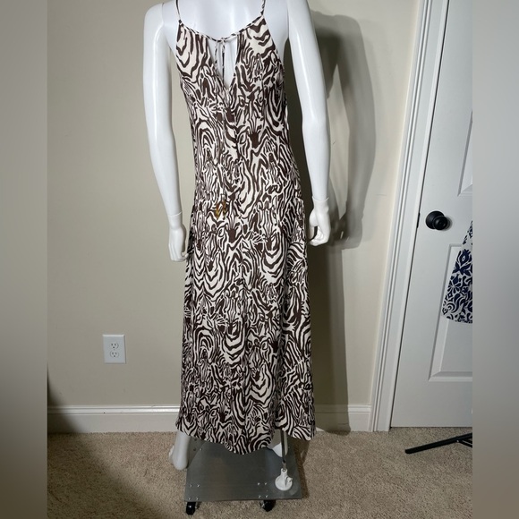 Lilly PULITZER White Brown Angel Maxi Halter Dress Sz S Zebra Animal Print Beach - Picture 8 of 16